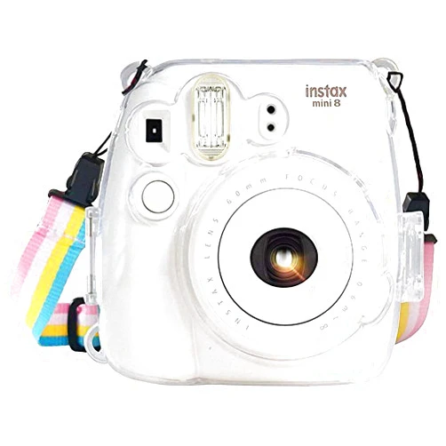 Wolven CAMSIR Crystal Camera Case With Adjustable Rainbow Shoulder Strap for Fujifilm Instax Mini 8 / 8+ / 9 Instant Camera - Transparent