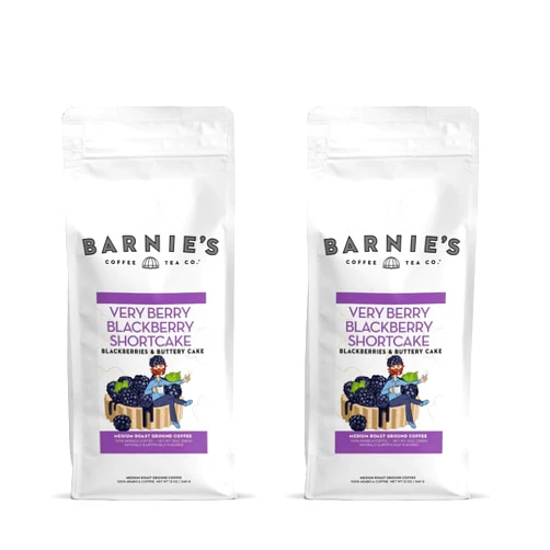 BARNIE'S COFFEE TEA CO. Barnie's Very Berry Blackberry Shortcake Ground Coffee, Blackberry and Buttery Cake Flavor, Medium Roasted Arabica Coffee Beans, 12 oz Bag (Pack of 2)