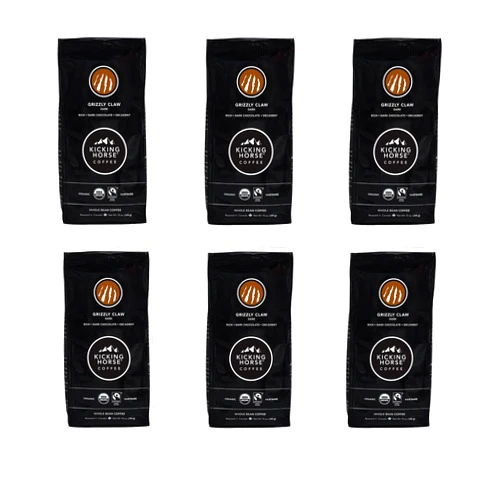 Kicking Horse Coffee, Grizzly Claw, Dark Roast, Whole Bean, 10 oz - Certified Organic, Fairtrade, Kosher Coffee (Pack of 6) (Packaging may vary),10 Ounce (Pack of 6)