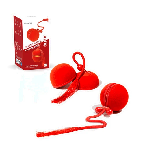 Cheerble 2 in 1 Interactive Cat Toys for Indoor Cats - Wicked Ball Duo2 Automatic Cat Toy, Dual Interchangeable Shells, Electric Cat Toy Ball with Chirping Sounds, Rechargeable Moving Kitten Toys, Red
