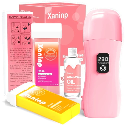 Xaninp Roll on Wax Kit for Hair Removal, Wax Roller Waxing Kit for Women, Smart Roll on Wax Warmer, Upgrade Wax Machine About 15-minute Fast Heating, Digital Temperature Display, Suitable for Beginners Waxin