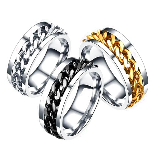 KHDANGML New 2025 Titanium Steel Rotatable Chain Rings for Women Men Spinner Ring Decompression Multifunctional Chain Ring Bottle Opener Ring Gift Jewelry Fashion Accessories Creative Gift