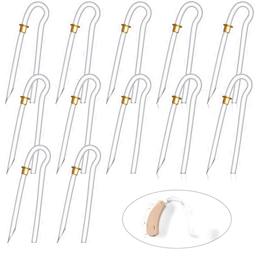 Nuanchu 12 Pcs Hearing Aid Tubes Preformed BTE Earmold Tubing 3.5 x 2 mm Hearing Aid Replacement Tube with Gold Lock Amplifiers Ear Tubes