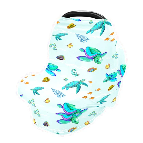 Pigsaly Fish Coral Sea Turtle Baby Car Seat Covers Colorful Sea Turtle Carseat Canopy Soft Infant Stroller Cover Nursing Breastfeeding Covers for Girls Boys Newborn Fit Summer Spring Autumn