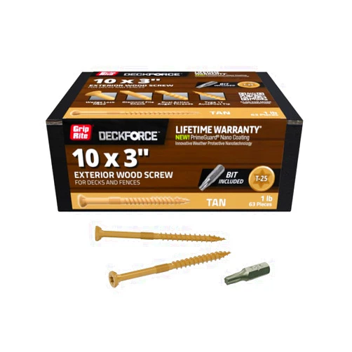 Grip-Rite GRDF3STT1 DeckForce #10 x 3 Nano Coated Wood Screws, Tan, 1lb Box