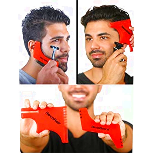 RevoBeard & RevoHair - Beard Shaping & Haircut Tool - For Hairline Lineup, Edge up - Template/Stencil for Trimming Beard, Mustache, Goatee, Neckline - Great Barber Supplies - Men's Grooming Kit