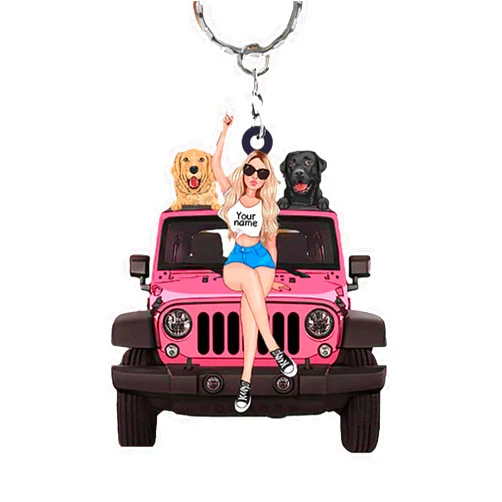 Custom A Girl With Off-Road Car And Dog Personalized Keychain Gift For Journey Girls Women Dog Mom Dog Lover Pet Lover Off-Road Car Lover On Birthday Christmas Anniversary