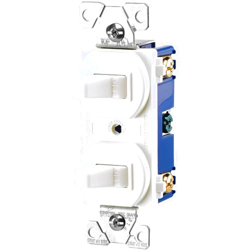 EATON 271W-BOX Arrow Hart 271W Duplex Grounding Toggle Switch, 120/277 Vac, 15 A, 1 Pole, White