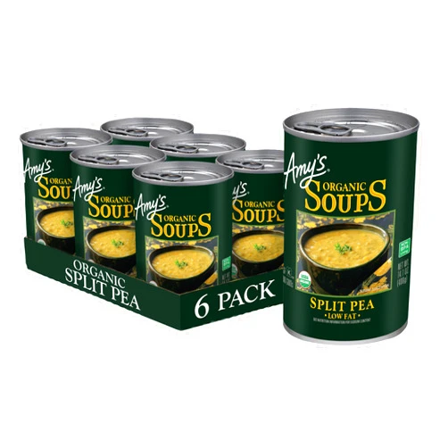 Amy's Soup, Vegan Split Pea Soup, Gluten Free, Made With Organic Split Peas and Vegetables, Canned Soup, 14.1 OZ (6 Pack)