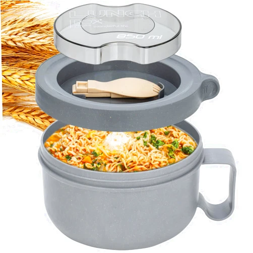 Ronanemon 28 oz Soup Bowl with Handles, Microwave Ramen Bowl with Lid for Soup and Instant Noodles,Oatmeal, Gumbo, Salad,BPA Free (Rock Grey)