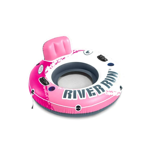 INTEX 58824EP River Run 1 Inflatable Floating Lounge: Comfortable Backrest – Built-in Cup Holders – Durable Grab Handles – All Around Grab Rope – 220lb Weight Capacity – Pink