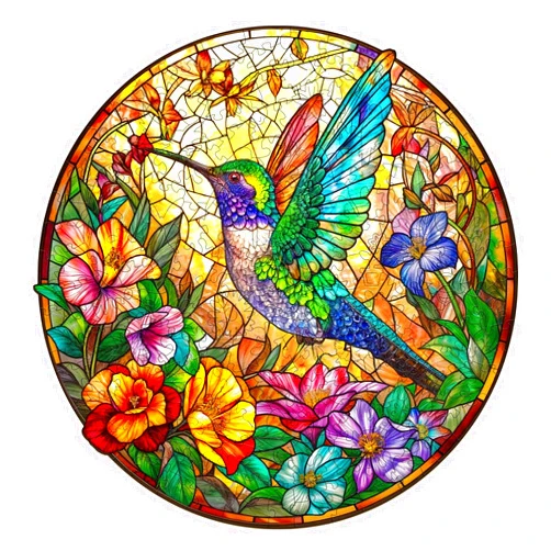 Aeekdook Wooden Puzzle for Adults, Stained Glass Hummingbird Puzzle, Unique Animal Shape Puzzles, Wooden Jigsaw Puzzles for Adults, Thanksgiving for Family Friend (M-11.4 * 11.4in - 200psc)