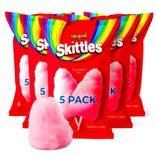 Candylandia Skittles Cotton Candy - Carnival Cotton Candy w/Natural & Artificially Flavors - Cotton Candy Party Favors for Birthdays, Party Themes, & More - Bulk Cotton Candy Bag - 4 Bags