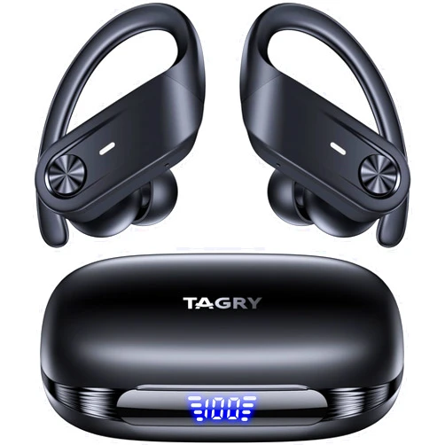 TAGRY Hybrid Active Noise Cancelling Wireless Earbuds 80 Hrs Playtime Hi-Res Stereo Sound Bluetooth Headphones with Transparency Mode Ear Buds with Earhooks ANC Sports Earphones for Workout Running Travel