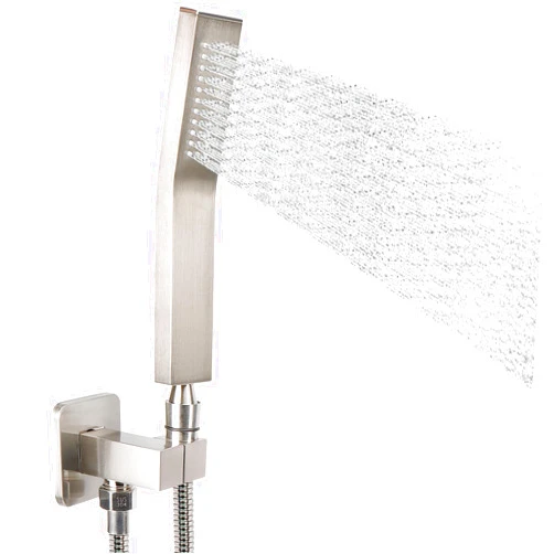 NearMoon Brass Hand Held Shower Head, Luxury High Pressure Shower Kit with Wall Connector and Hose Set, for Bathroom Showering System Contemporary Square Style (Brushed Nickel)