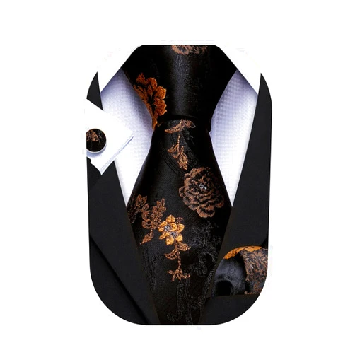 Barry.Wang Flower Ties for Men Handkerchief Cufflinks Set Wedding Necktie Set Party