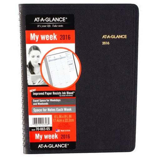 AT-A-GLANCE Weekly Appointment Book 2016, 6-7/8 x 8-3/4 Inches, Black (70-865-05)