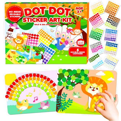 Insnug Dot Sticker Art Kit Activity - Dot It Animals, No Mess Sticker Art for Toddlers 4-6, DIY Dot Stickers for Kids, Reusable Stickers Crafts Valentine Gifts for Boys & Girls Ages 3, 4, 5, 6, 7, 8+