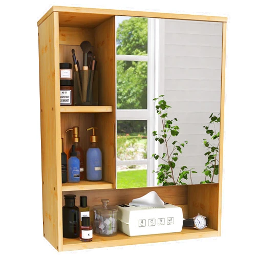 SMIBUY Bathroom Mirror Cabinet Wall Mounted, Bamboo Space Saver Medicine Cabinet, Wall Hanging Over Toilet Storage Cabinet with Mirror Door and Adjustable Shelf (Natural)