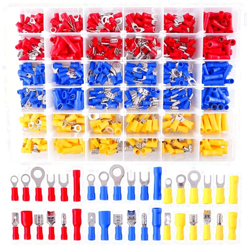 Glarks 540pcs 22-16/16-14/12-10 Gauge Mixed Quick Disconnect Electrical Insulated Butt Bullet Spade Fork Ring Solderless Crimp Terminals Connectors Assortment Kit