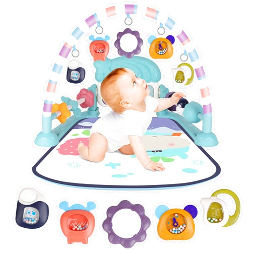 Imagifun Baby Play Mat Toys 0-6 9 12 Months, Tummy Time Mat for Infant, Toddler Kick and Play Piano Gym, Foldable Play Gym Activity Padded Mat for Girl Boy, Newborn Development Musical Playmat Toys (Blue)