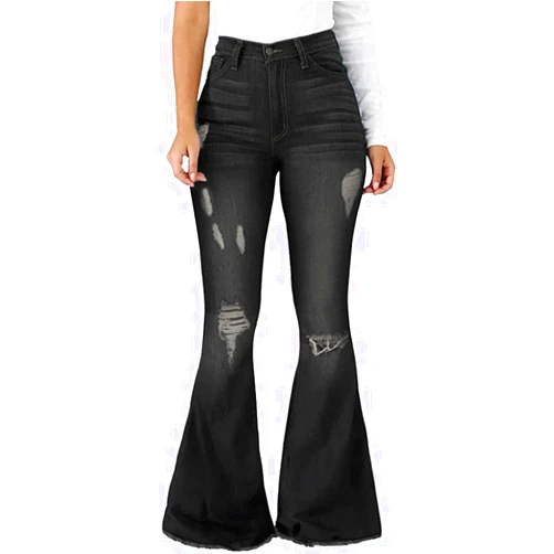 vunahzma Bell Bottom Jeans for Women Skinny Ripped Classic High Waisted Flared Jean Pants (X-Large, Black-4001)