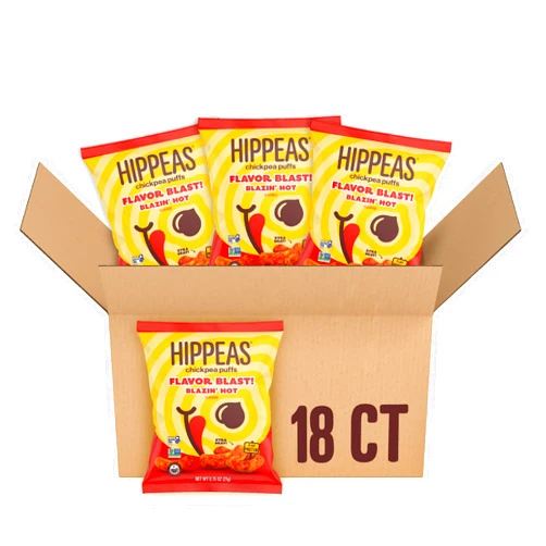 Hippeas Chickpea Puffs, Flavor Blast: Blazin' Hot, 0.75 Ounce (Pack of 18), 3g Protein, 2g Fiber, Vegan, Gluten-Free, Crunchy, Plant Protein Snacks