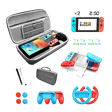 Bionodr nintendo switch accessories bundle kit switch carrying case protective case switch oled bundle with screen protector switch accessories bundle game case grip and steering wheel switch travel case