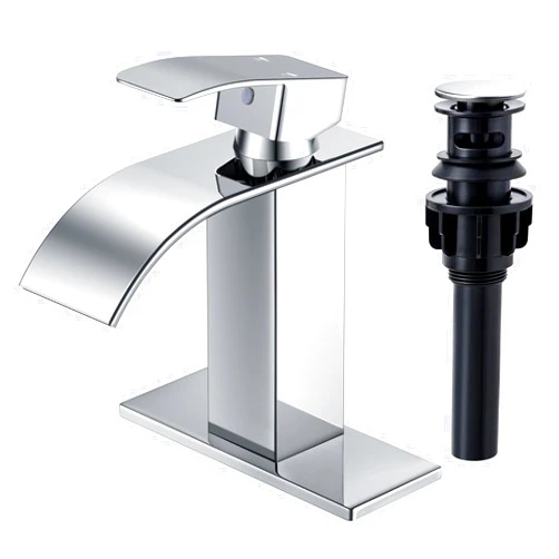Qomolangma Waterfall Bathroom Faucet, Chrome Modern Single Handle Bathroom Faucets for 1 or 3 Hole Bathroom Sink Faucet Mixer Tap Washbasin Faucet with Deck, Pop-up Drain and Supply Hoses