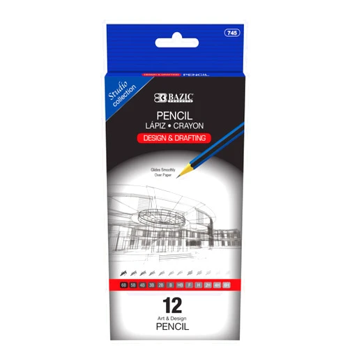 BAZIC Products BAZIC Drawing Sketching Pencil Set, 6B 5B 4B 3B 2B B HB F H 2H 4H 6H, Professional Graphite Sketch Kit Pencils for Adults Artists (12/Pack), 1-Pack