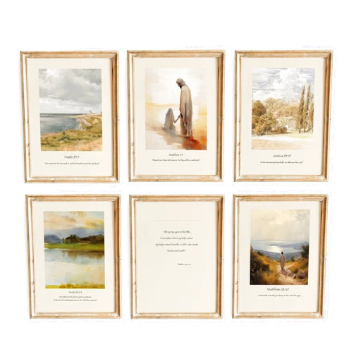 ESSEN Life Christian Scripture Gallery Art Set, Jesus Bible Verse Wall Art Print, Religious Decor, Vintage Oil Painting, LDS Art, Christian Art Gifts (8