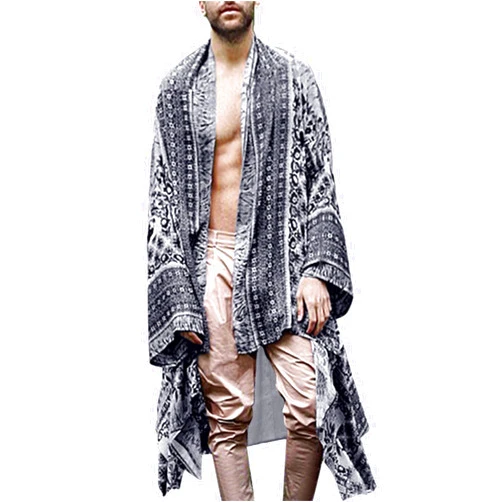 RAGEMALL Men Long Cardigan Loose Open Front Ruffle Shawl Collar Drape Cape Vintage Cloak