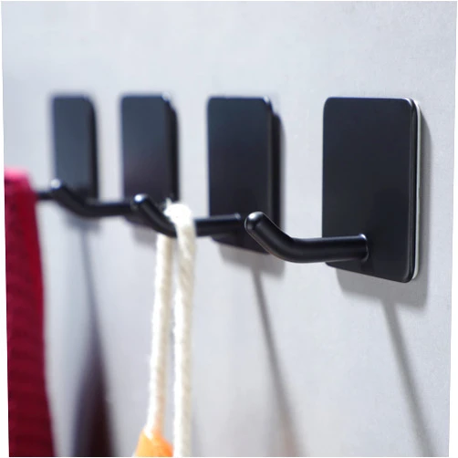 YIGII Adhesive Towel Hooks - 4 Pack Towel Hooks for Hanging Robes Coat Hooks Stick on Wall Hooks Stainless Steel, Matte Black