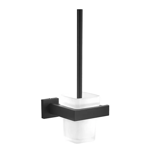 FVITA Toilet Brush Wall Mounted Black Toilet Bowl Brush and Holder Glass Toilet Brush Holder for Bathroom Square