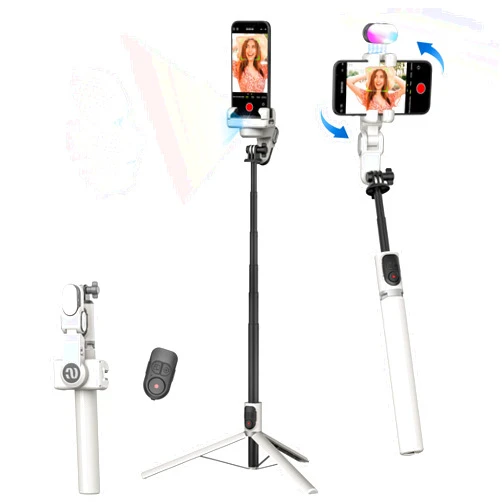 AOCHUAN Auto Face Tracking Tripod 360 Rotation w/Stand for iPhone Android,Selfie Stick Phone Stand 360 Rotating for Video Recording,Phone Holder Follow You w/Remote,RGB Light for TikTok(M2Pro White)