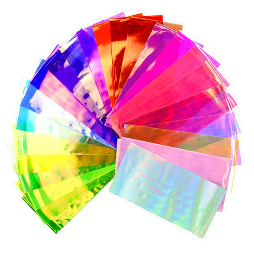 BEAUTÉ GALLERIA Beaute Galleria 24 Pieces Mixed Colors Nail Art DIY Holographic Shattered Broken-Glass Reflective Mirror Shard Effect Rainbow Thin Iridescent Cellophane Films Foils