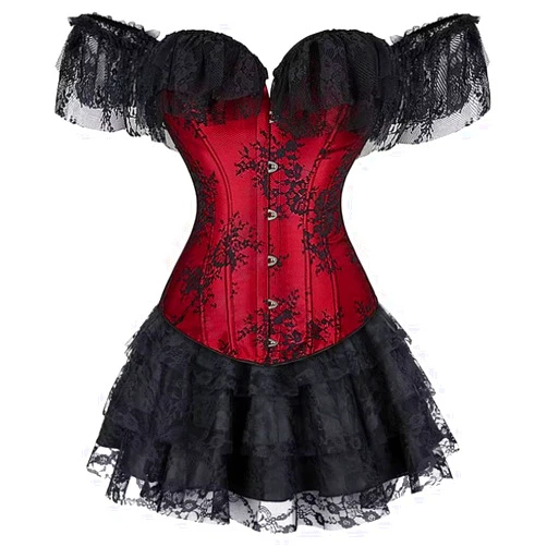 Jutrisujo Corset for Women Skirt Set Top Plus Size Outfit Lace up Sleeved Gothic Medieval Renaissance