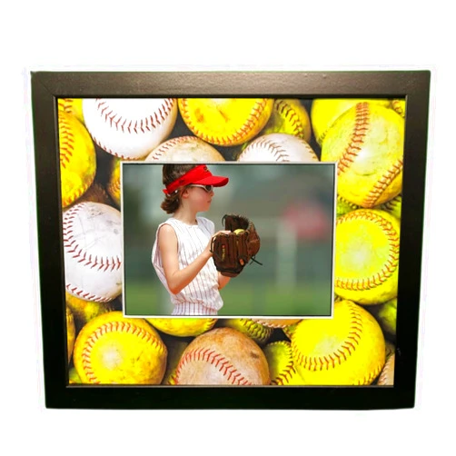 iFrame Commemorative Sports Athletics Frames I Softball I Fits 5x7 Photograph, Real Wood Black Finish, Desktop, Table or Wall Mount I Shatterproof Plexiglass I Designed & Made in the