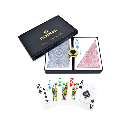 Copag 4-Color Design 100% Plastic Playing Cards, Poker Size Jumbo Index Red/Blue Double Deck Set
