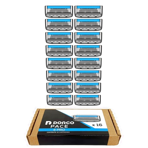Dorco Pace 4 Pro - Four Blade Razor Shaving System - 16 Cartridges (No Handle)