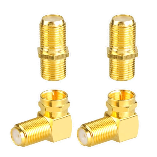 VCE Coaxial Cable Connector and Right Angle RG6 Coax Cable Extender, F-Type Gold Plated Adapter Female to Female for TV Cables, 4 Pack