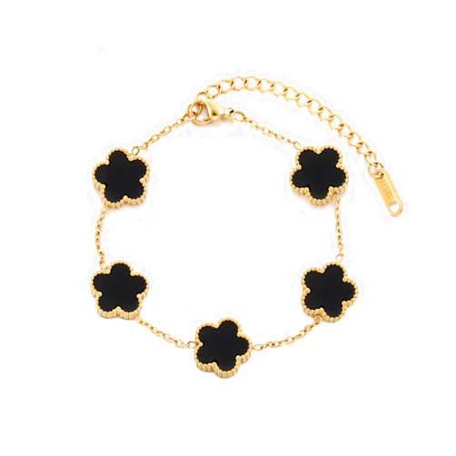 TICVRSS TICVSS Four Leaf Clover Bracelet for Women 18K Gold Plated Stainless Steel Lucky 4 Leaf Gold Link Bracelet Jewelry Gift for Women
