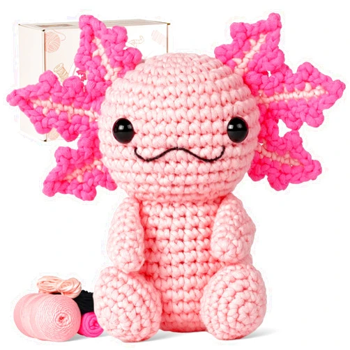 Gipony Crochet Kit for Beginners, Crochet Animal Kits, Amigurumi Crocheting Kit for Starters with Step-by-Step Video Tutorials, Beginner Crochet Kit for Adults (Axolotl 1Pack)