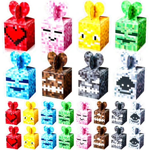 HESTYA 24 Pieces Pixels Miner party favor Boxes Paper , Present Boxes Party Goody Candy Boxes Birthday Party Supplies for Pixels Theme, Decor Birthday Party, 8 Styles