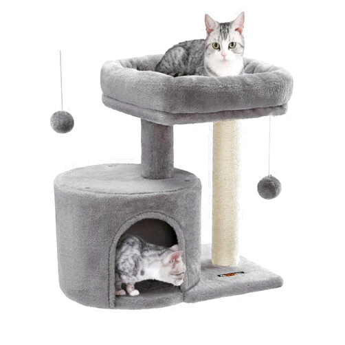 Feandrea Cat Tree Tower with Sisal Scratching Post, Cat Condo with Padded Perch, for Small Spaces, Kittens, Light Gray UPCT50W