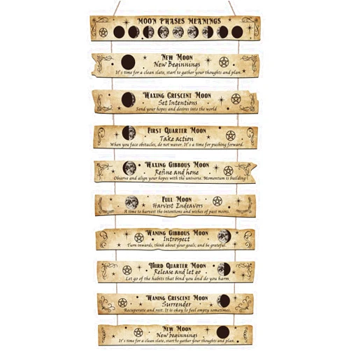 Tatuo Witchcraft Knowledge Sign Moon Decor Halloween Witch Kitchen Witchery Wizards Sign Celestial Decor Moon Phases Meanings Plaque Wall Decors Home Party Supplies Vintage Color