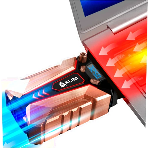 KLIM Cool+ Metal Laptop Cooler with Vacuum Fan - NEW 2024 - Gaming Laptop fan with Display - Temperature Detection + Automatic/Manual Mode - Portable - Compatible with Laptop Cooling Pads