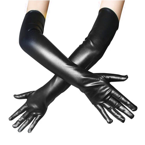 COSFAN 1 Pair Women Long Glove,Patent Leather Gloves,Glossy Finger Gloves for Cosplay Opera Dance Evening Party Costume