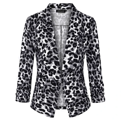 Unifizz Womens Casual Blazer Pockets Open Front Cardigan Work Office Jacket 3/4 Sleeve