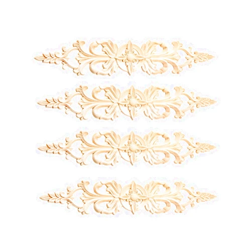 MUXSAM 4Pcs Long Wood-Carved Onlays Appliques for Furniture, Unpainted Wooden Carving Decals for Wall Cupboard Mirror Mantel Door Bed Cabinet Ceiling Dresser Refurbish Project(33x6cm/12.99